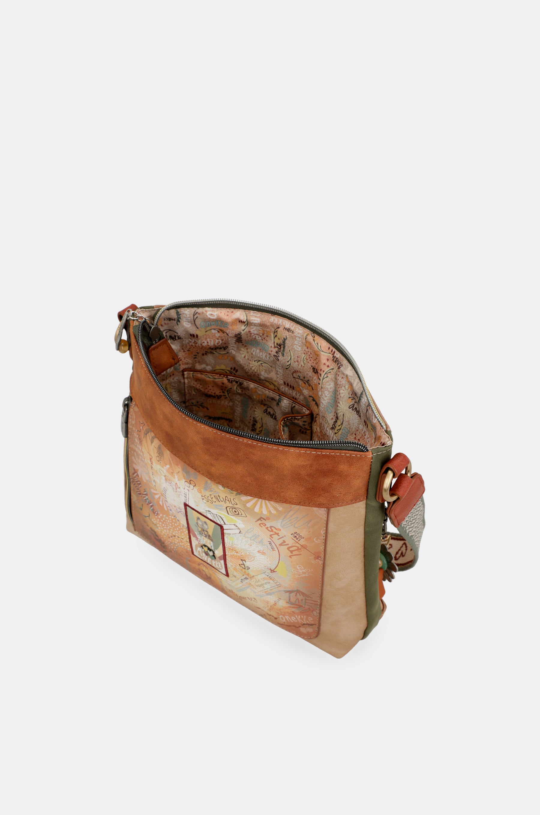 Borsa a tracolla quadrata color cammello Peace &amp; Love