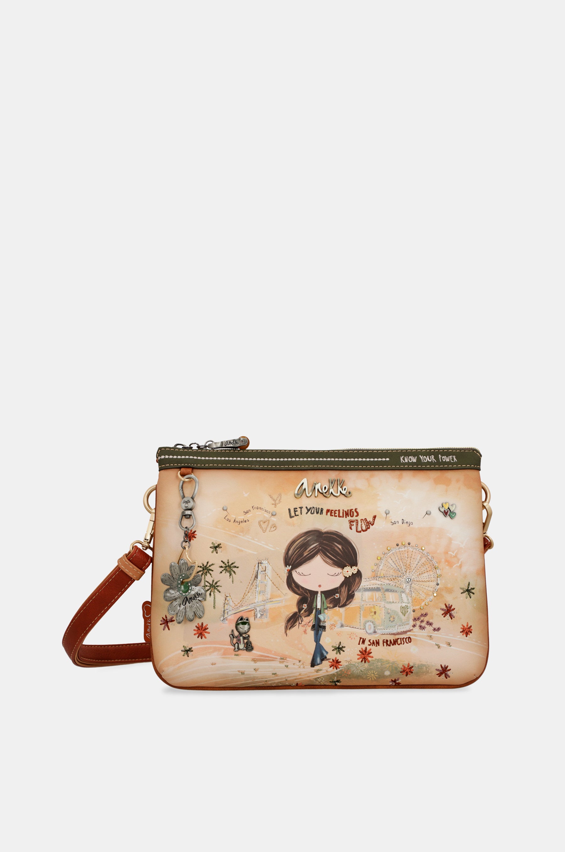 Borsa a tracolla con stampa cammello Peace &amp; Love