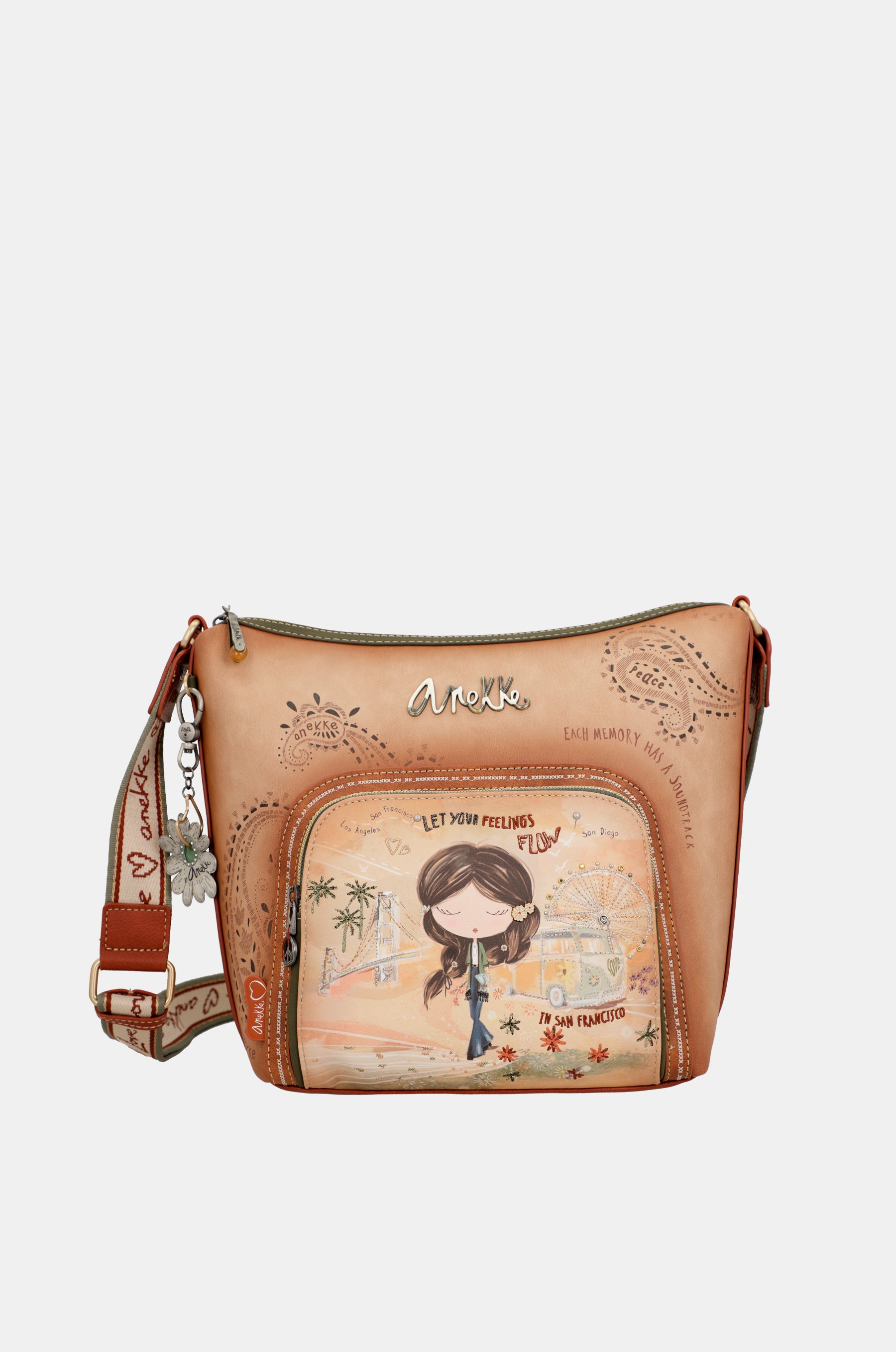 Borsa a tracolla grande color cammello Peace &amp; Love