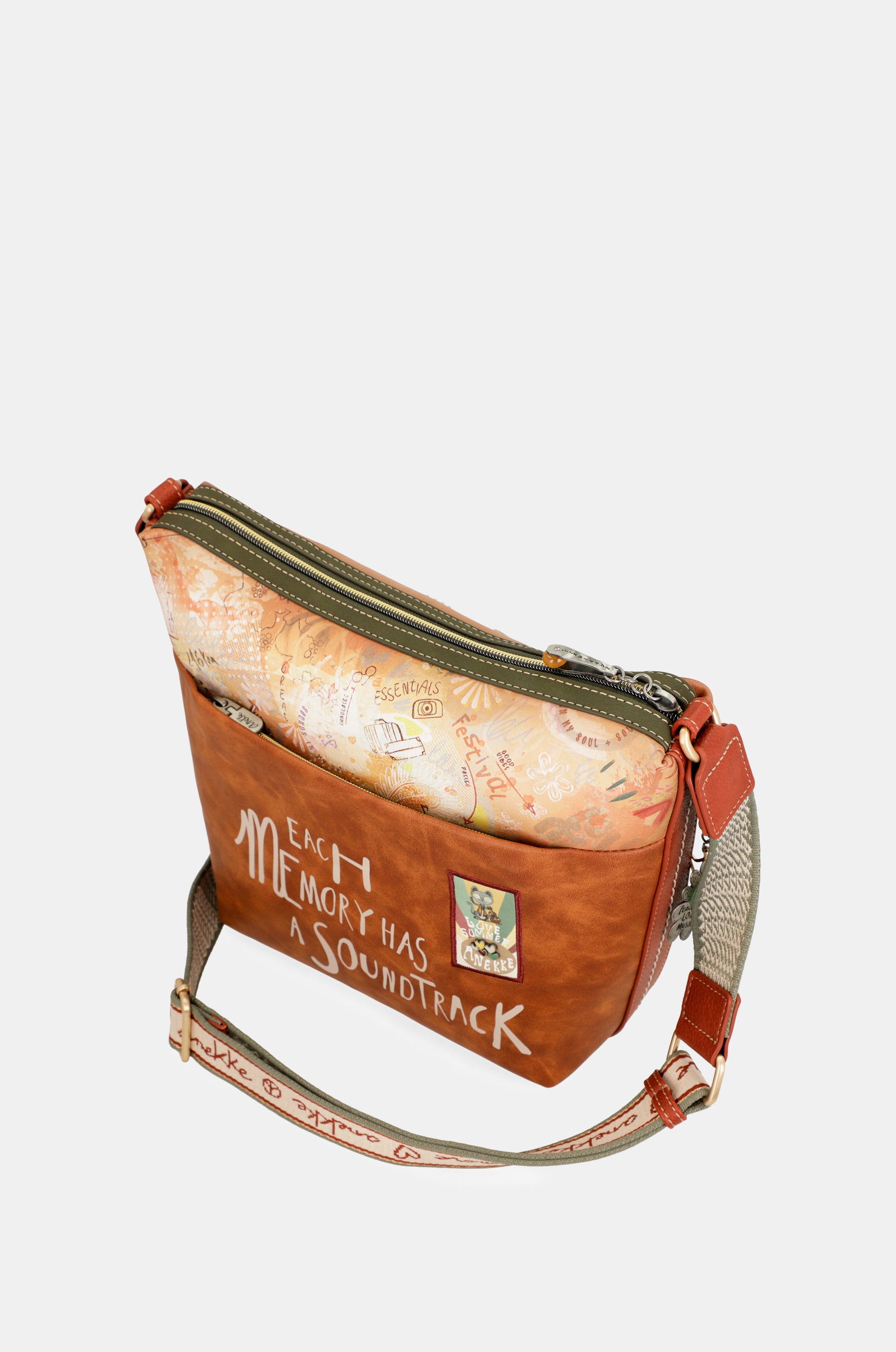 Borsa a tracolla grande color cammello Peace &amp; Love
