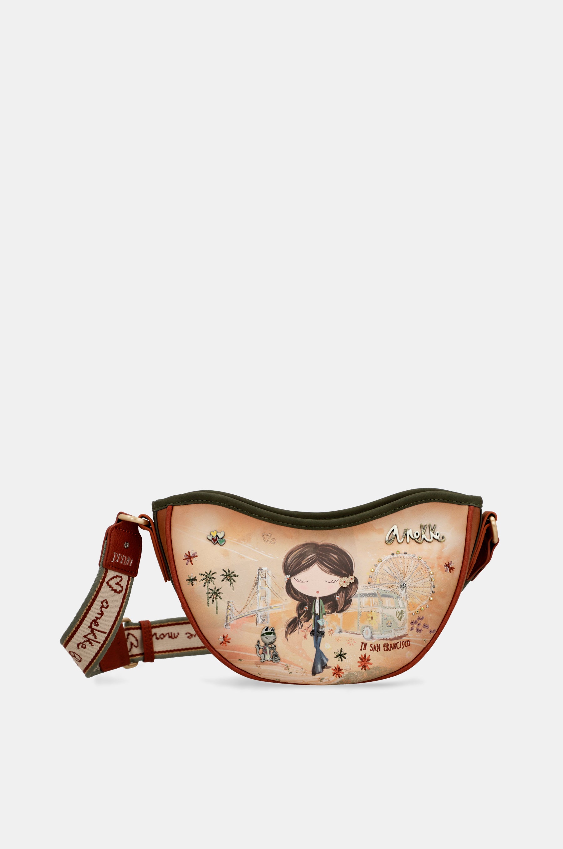 Borsa ovale cammello Peace &amp; Love