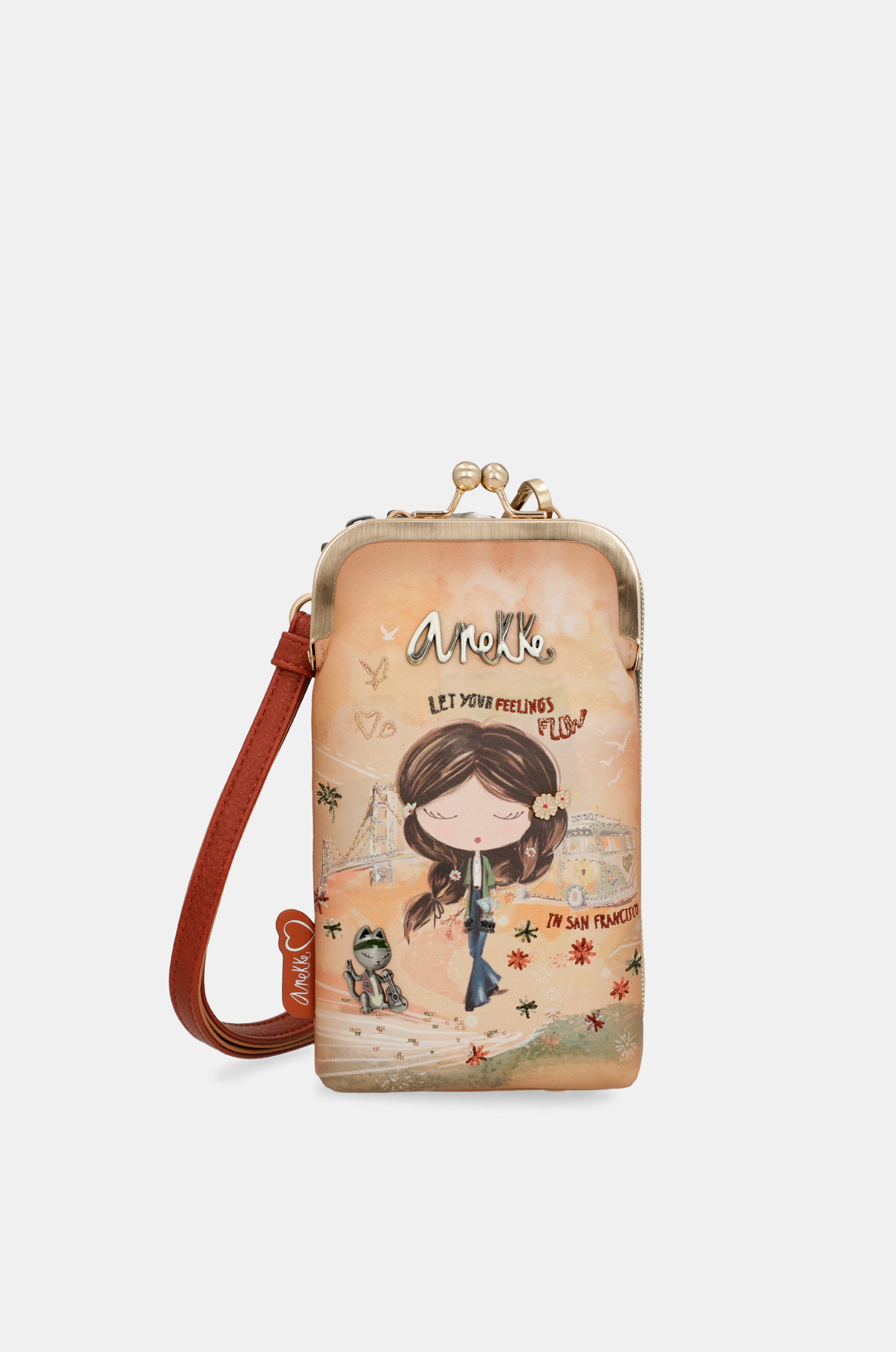 Peace &amp; Love cammello 3-in-1 RFID portafoglio borsa