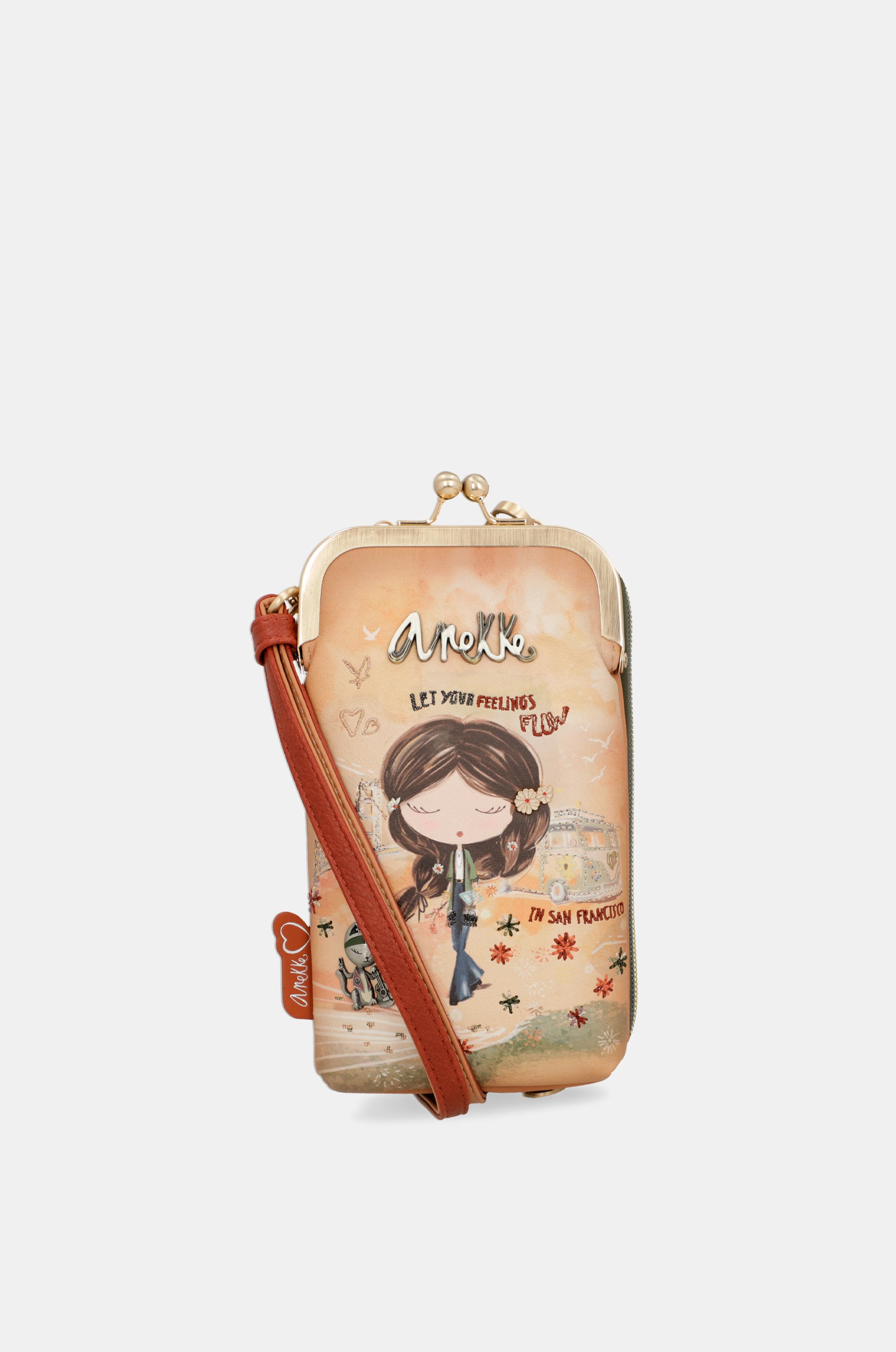 Peace &amp; Love cammello 3-in-1 RFID portafoglio borsa