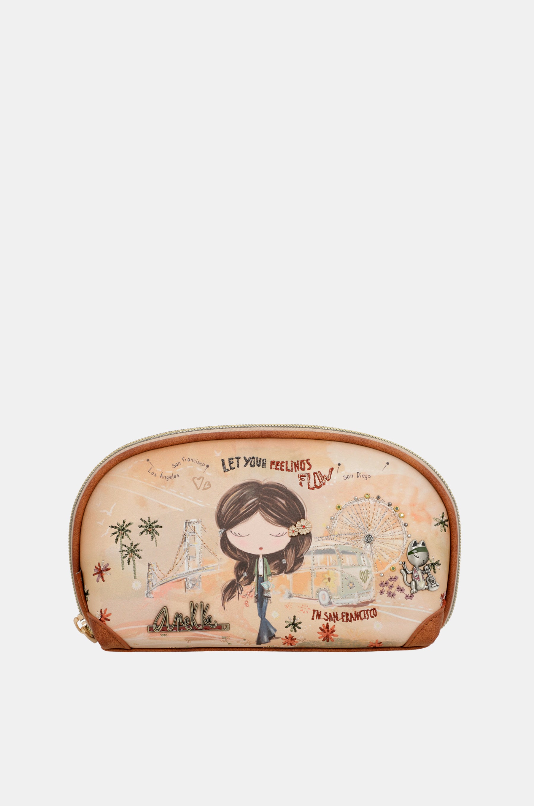 Borsa da viaggio RFID Peace &amp; Love cammello
