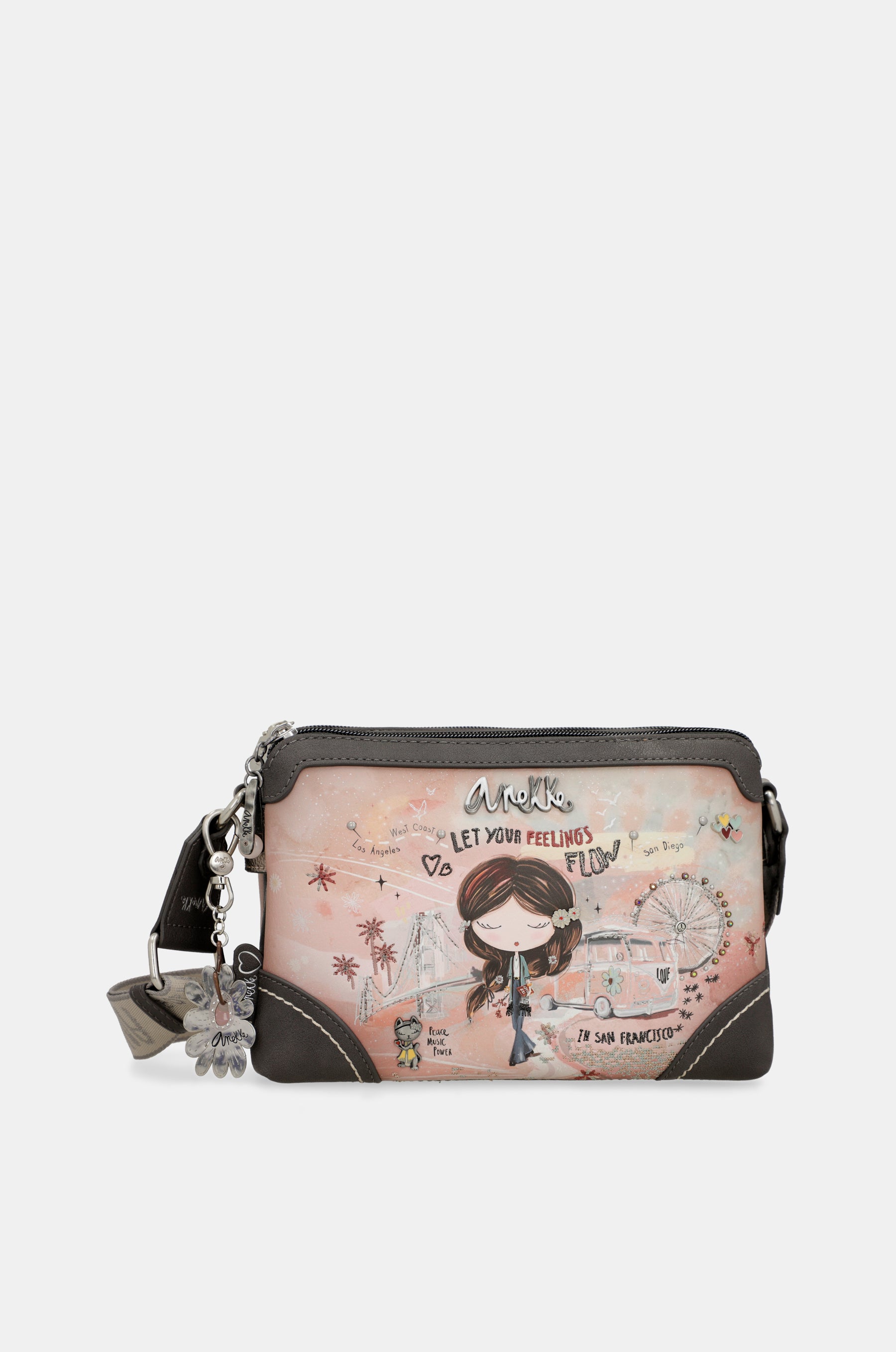 Borsa a tracolla rosa Peace &amp; Love a 2 scomparti