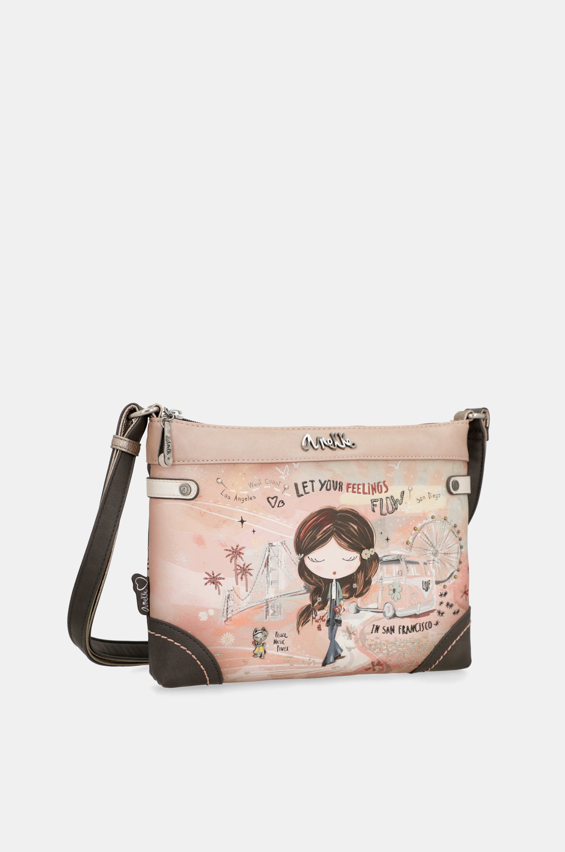 Borsa a tracolla rosa Peace &amp; Love media