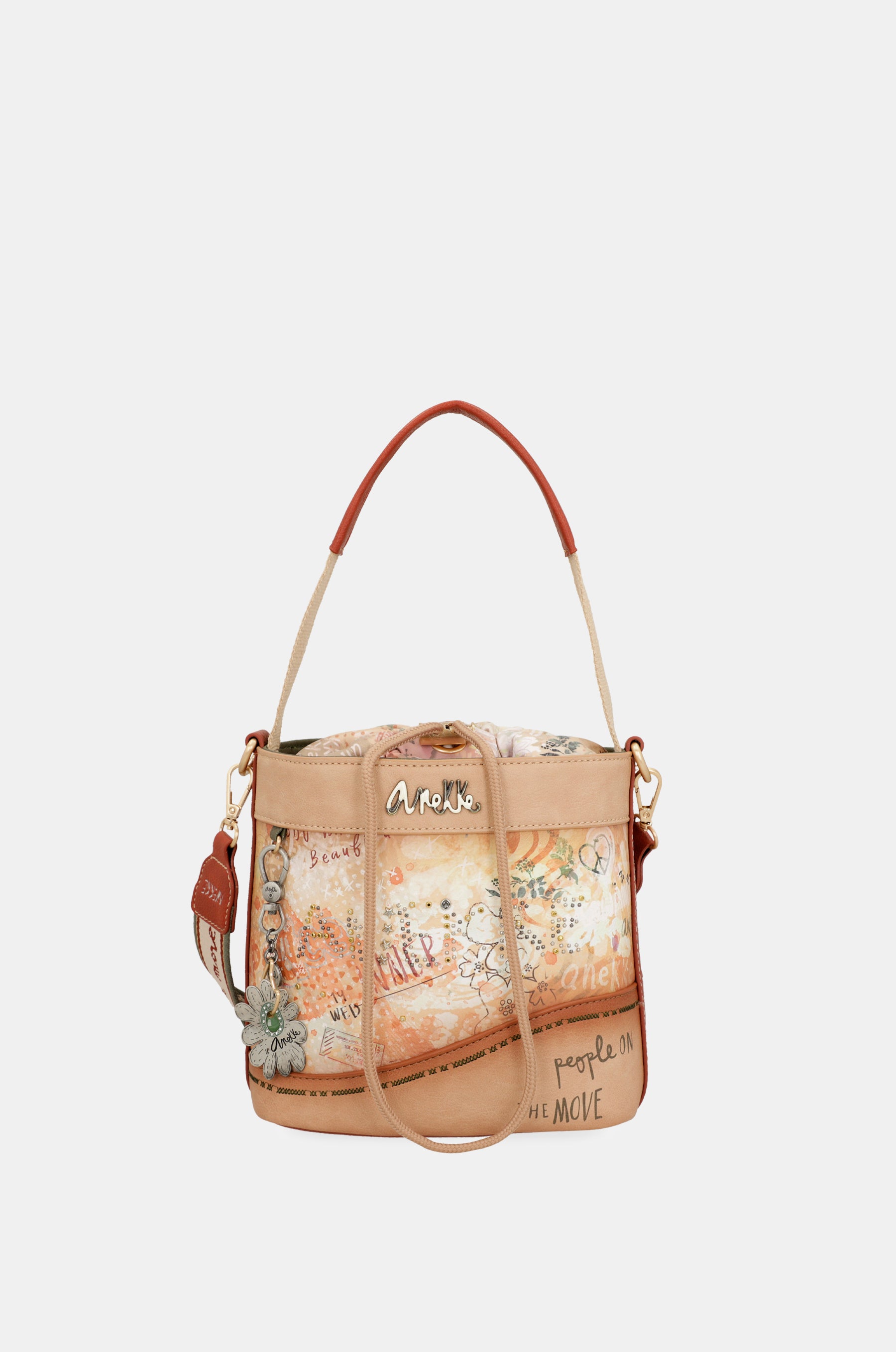 Borsa a tracolla Flower S con chiusura a corda