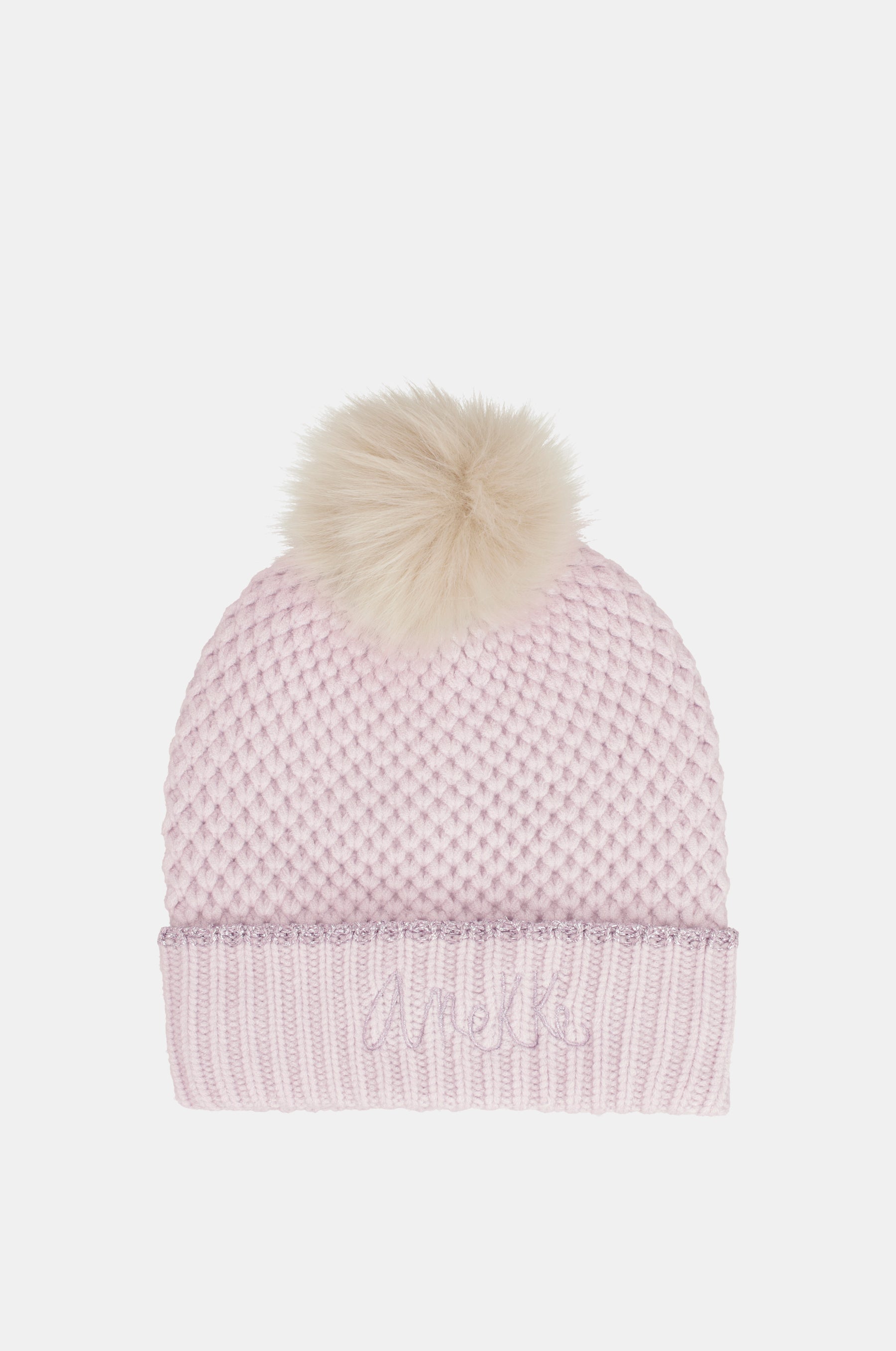 Berretto lavorato a maglia con pompon rosa