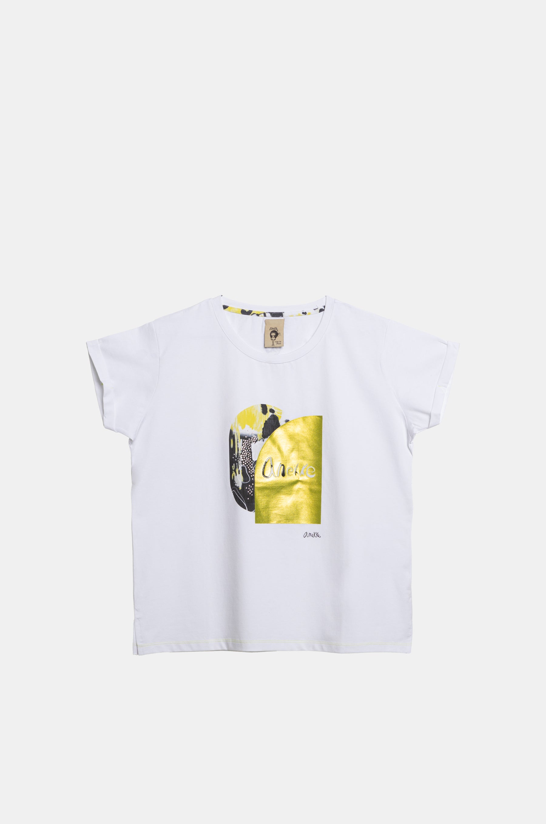 T-shirt bianca e dorata a maniche corte Anekke