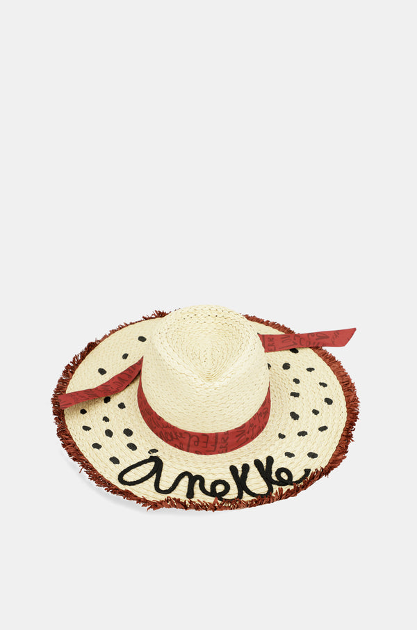 Cappello in rafia a pois