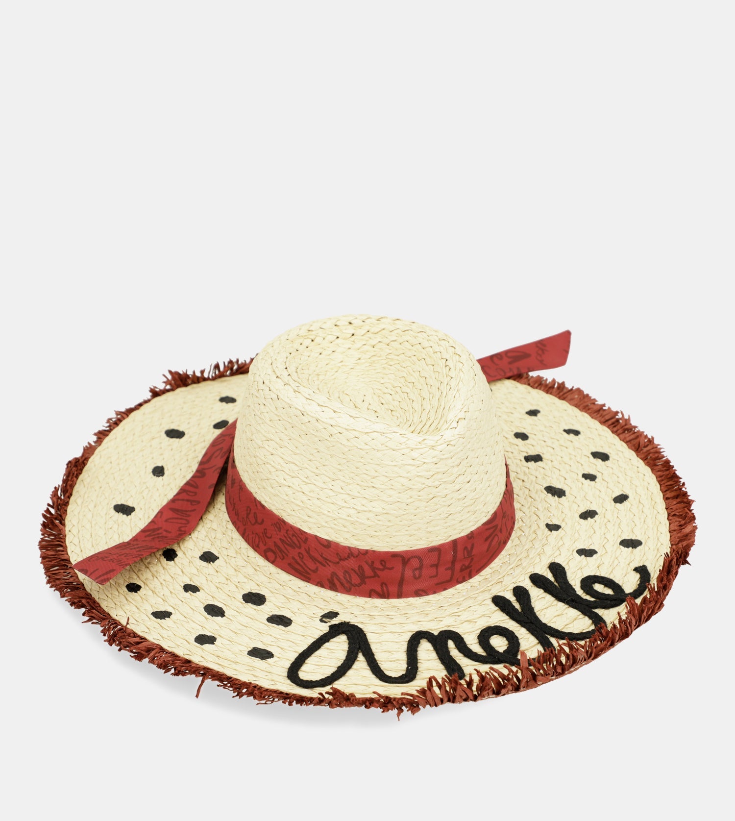 Cappello in rafia a pois