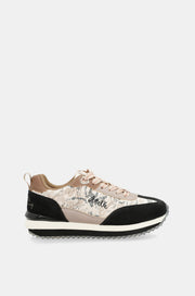 Scarpe sportive nero e oro suola multicolore