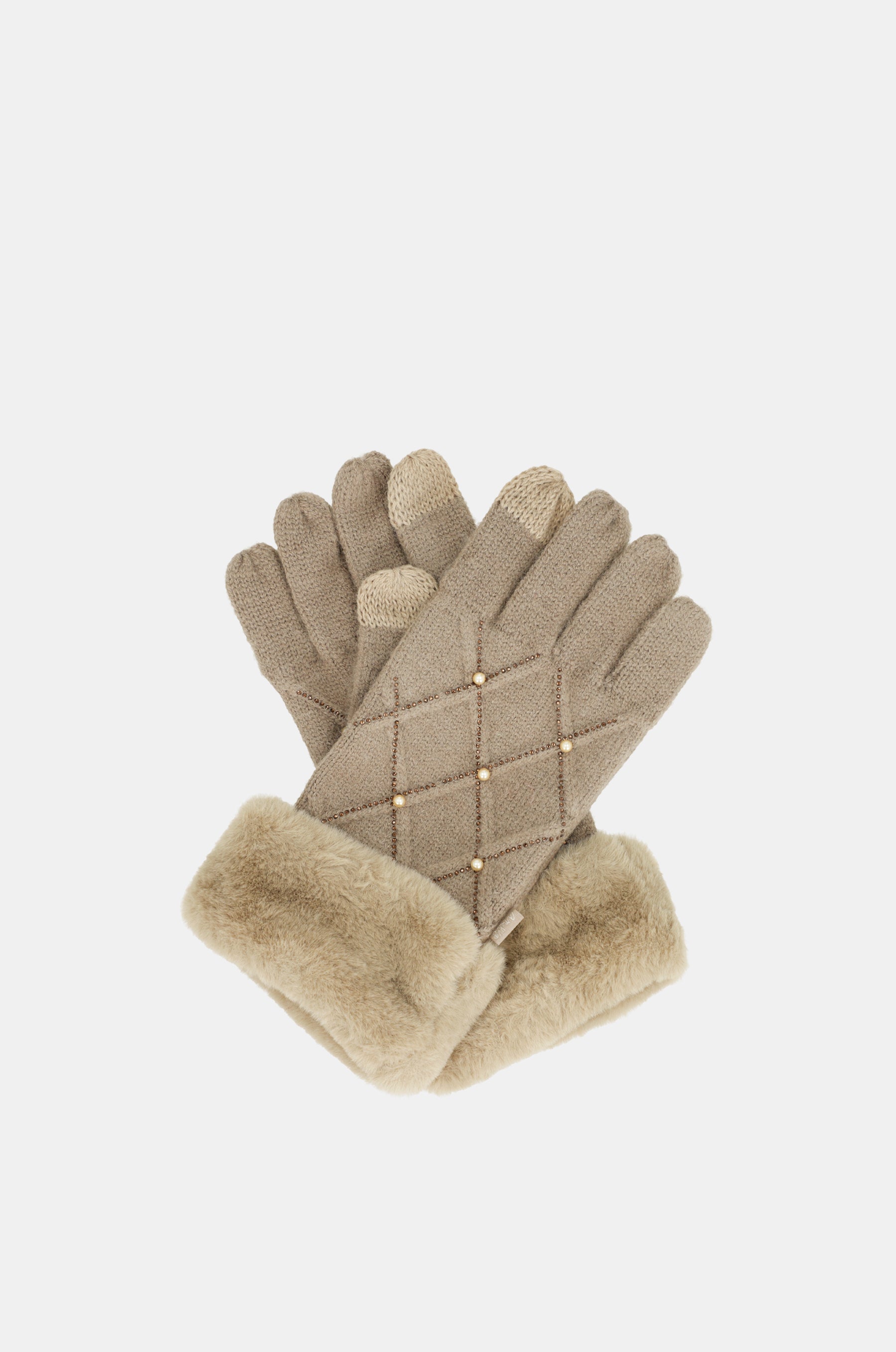Guanti in maglia beige con particolari