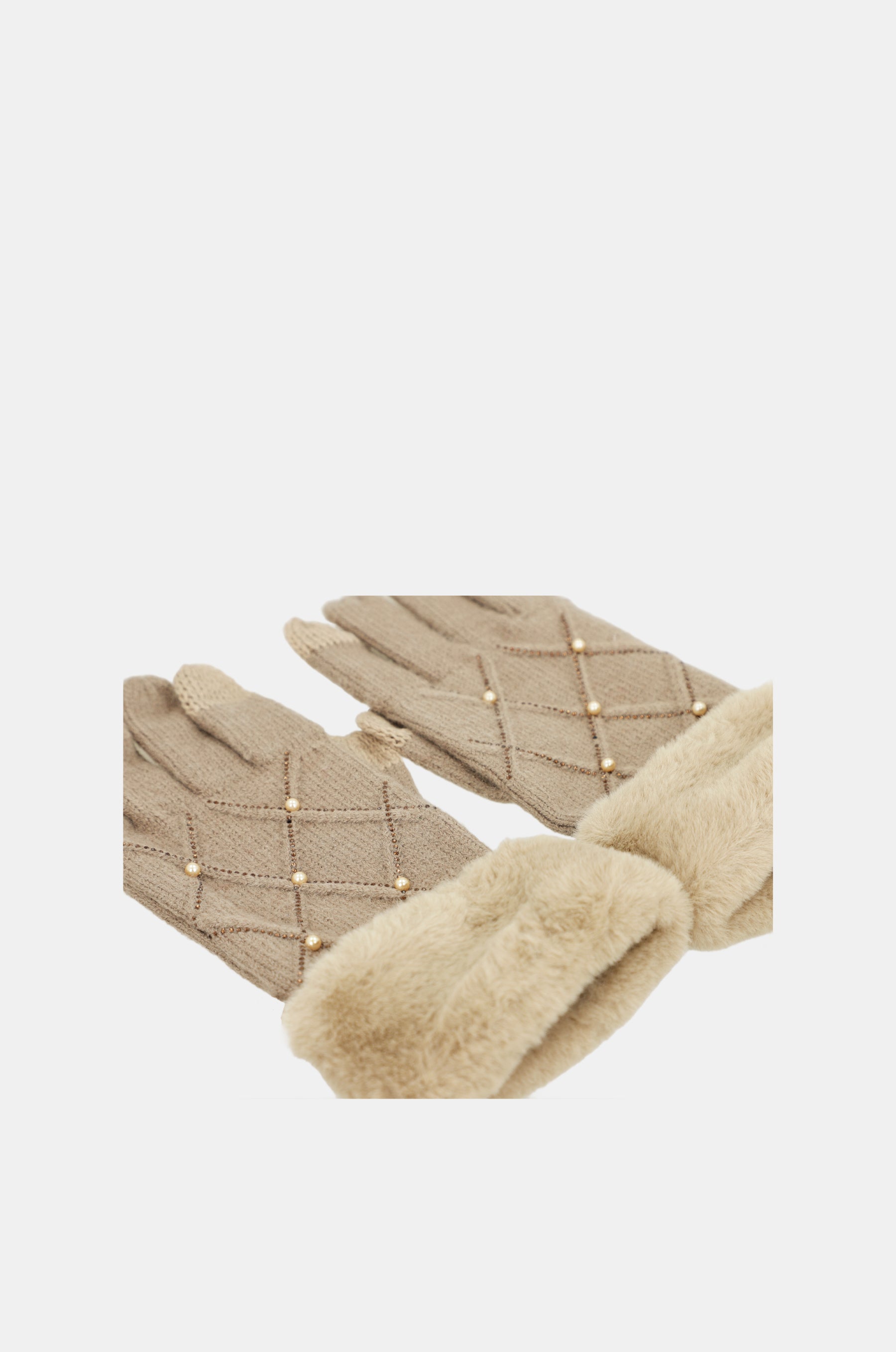 Guanti in maglia beige con particolari
