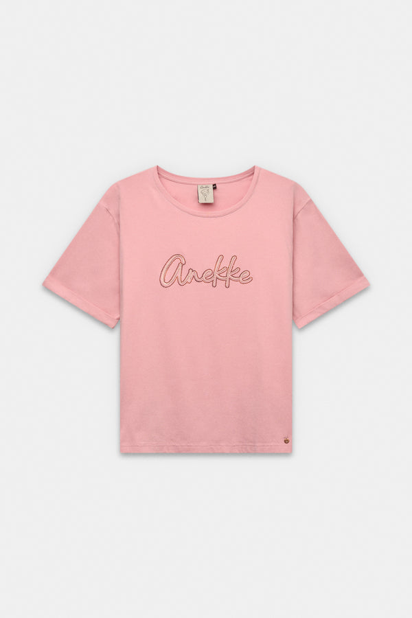 Maglietta a maniche corte rosa con logo
