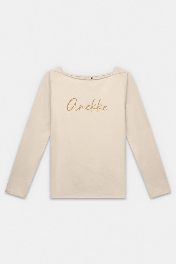 Maglietta a maniche lunghe beige con logo