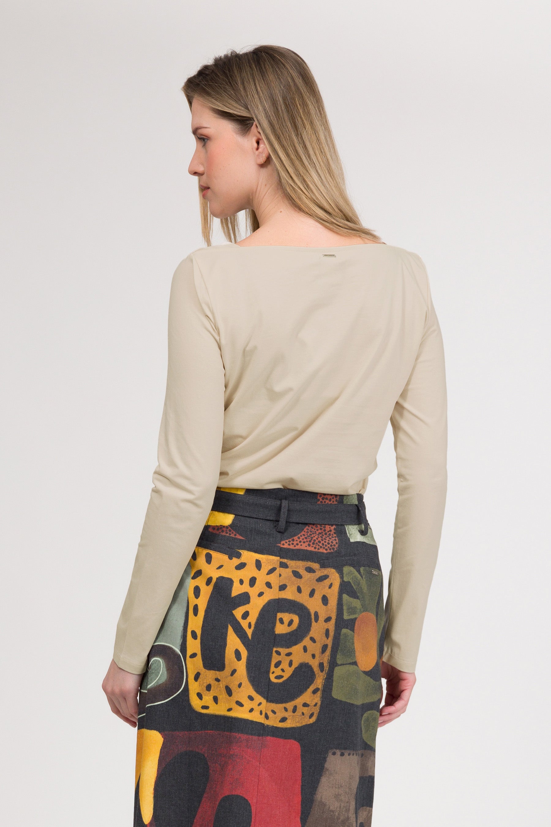 Maglietta a maniche lunghe beige con logo