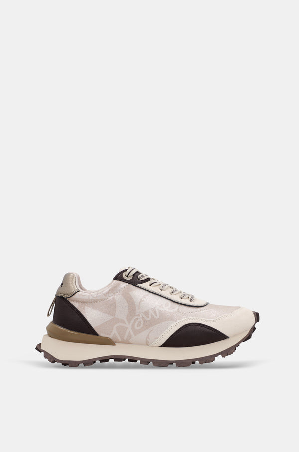 Sneakers beige con dettagli marroni
