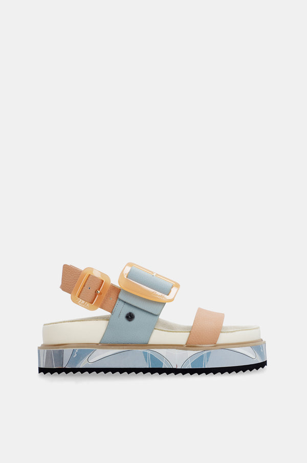 Sandali con platform blu e rosa-aranciato