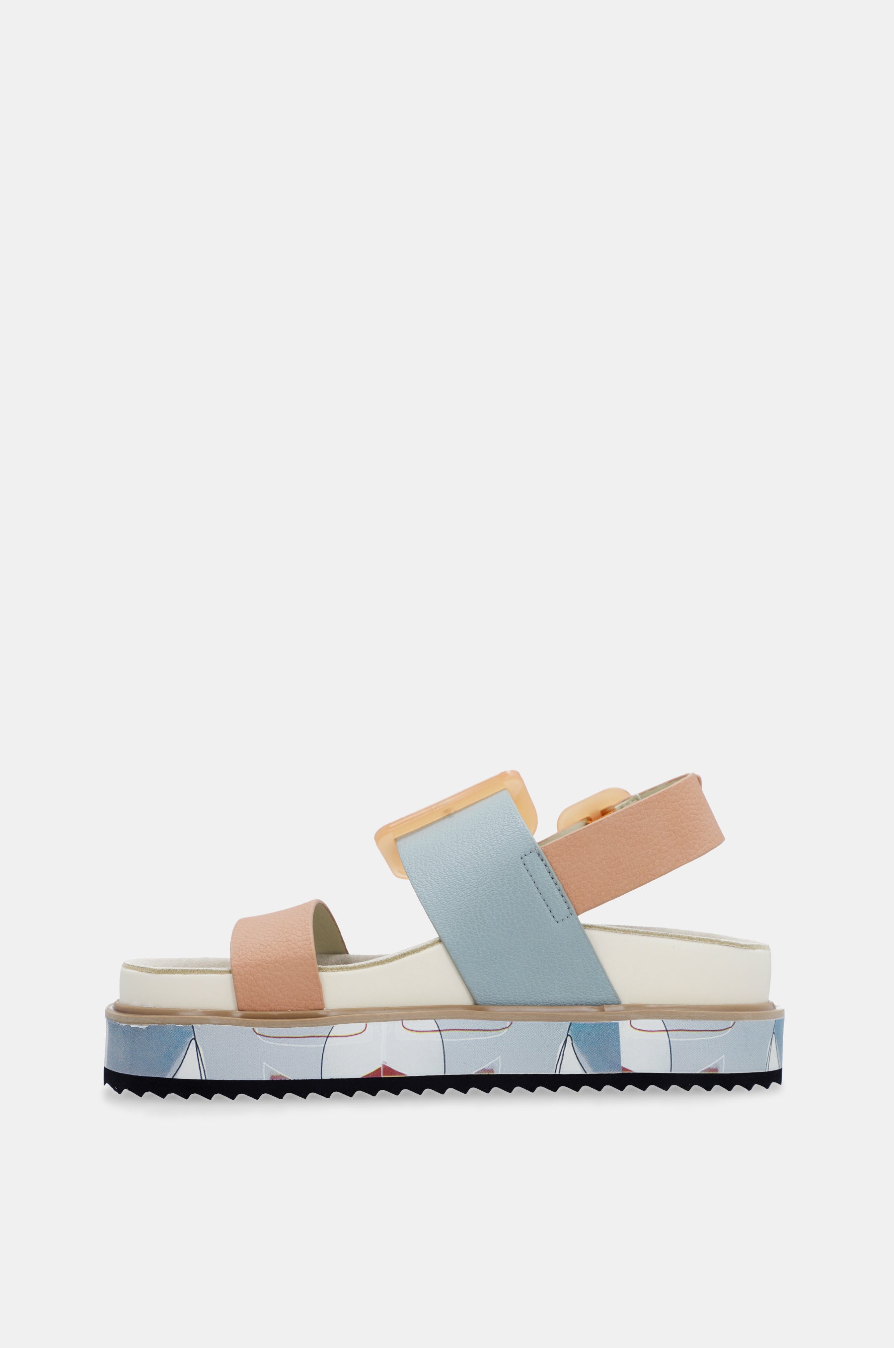 Sandali con platform blu e rosa-aranciato