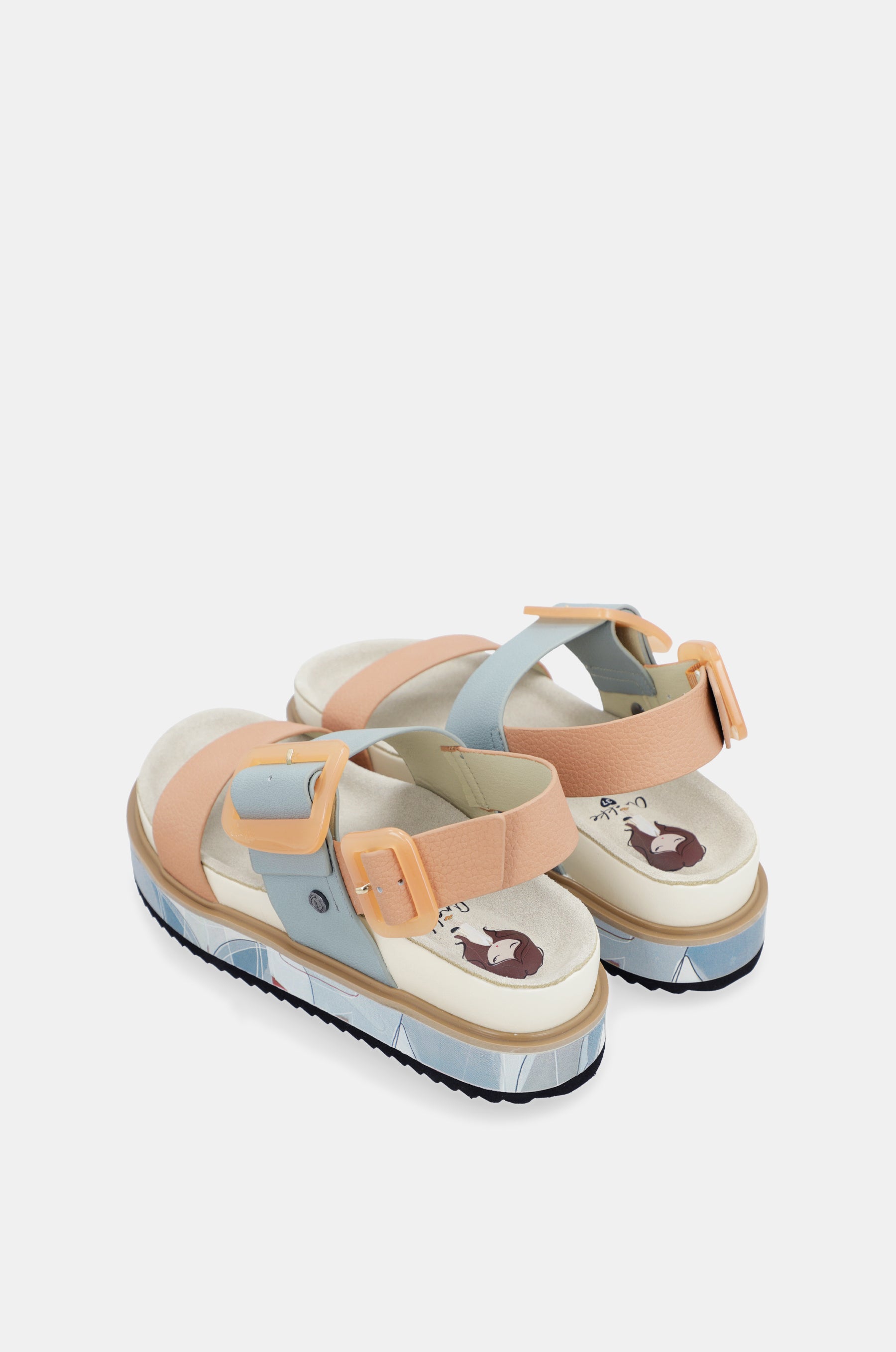 Sandali con platform blu e rosa-aranciato