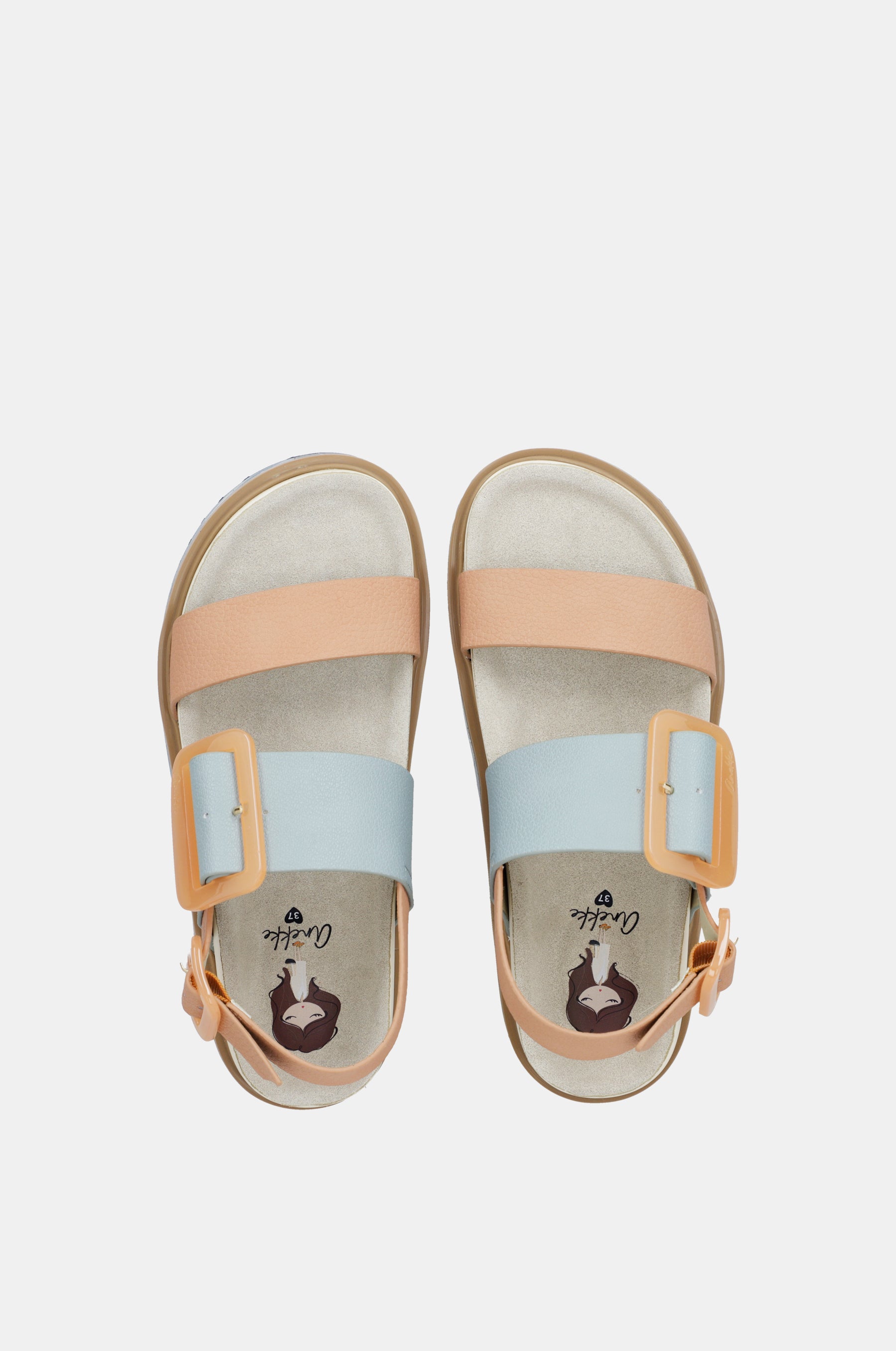 Sandali con platform blu e rosa-aranciato