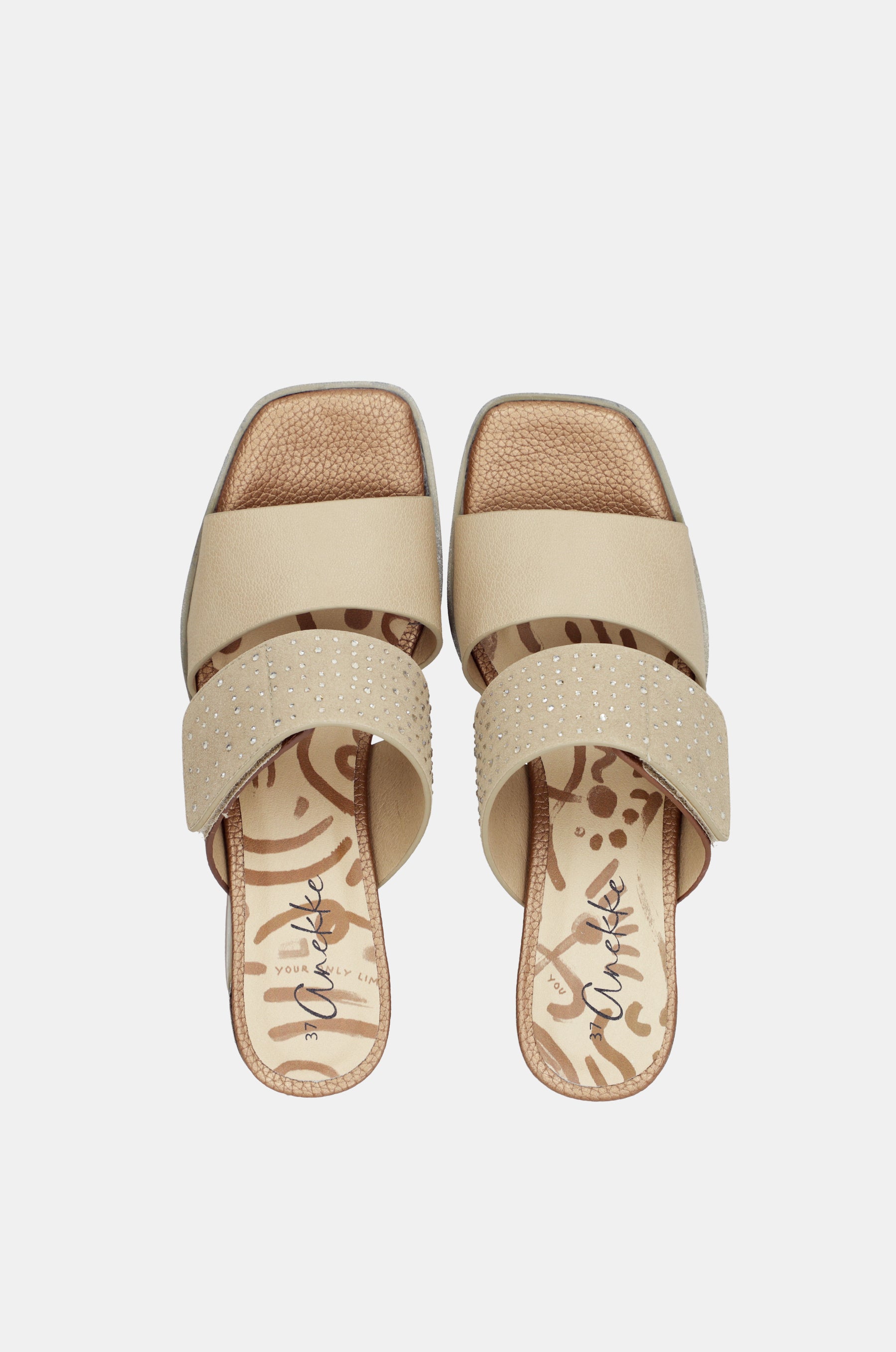 Sandali con tacco beige con strass