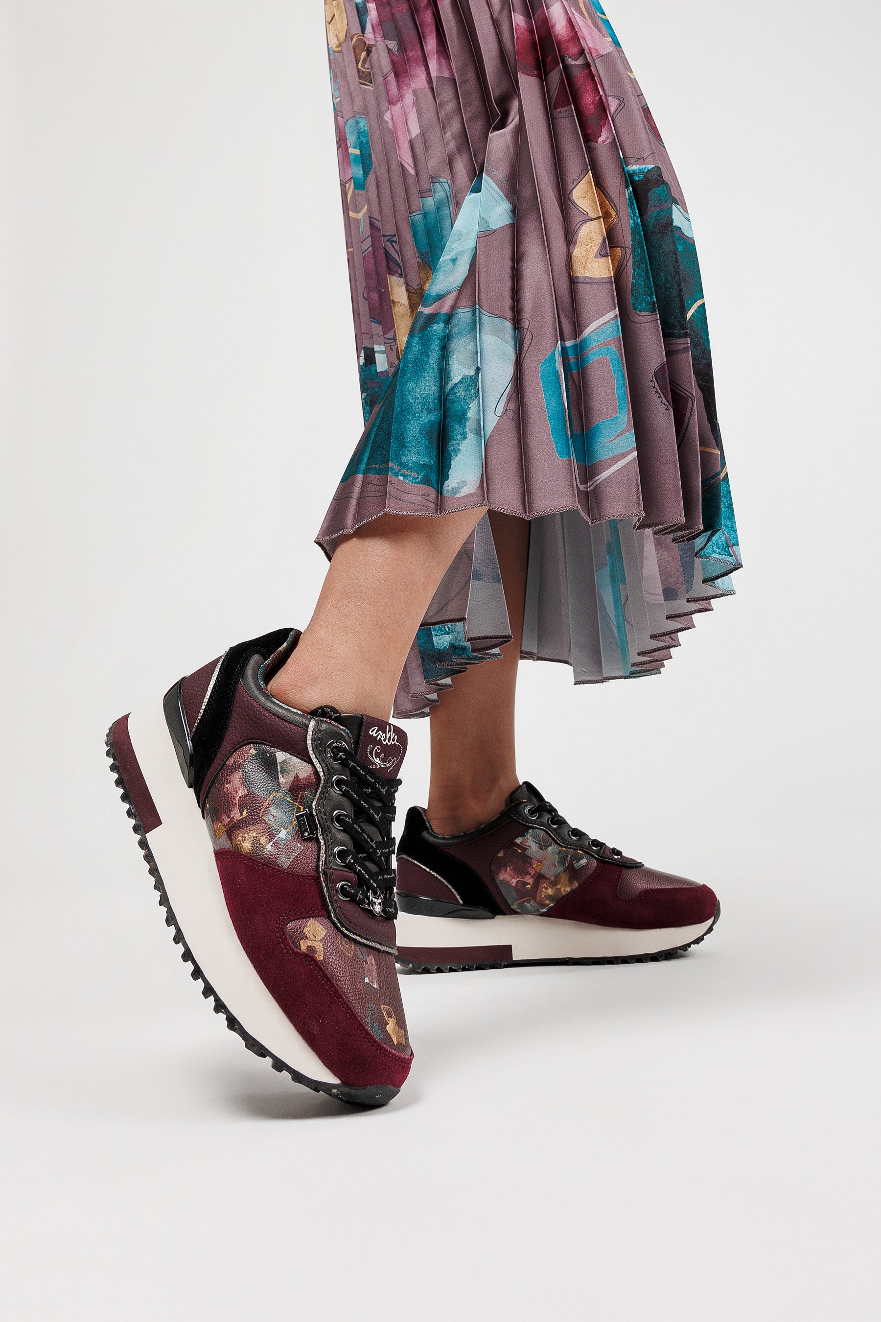 Scarpe sportive piattaforma bordeaux fantasia