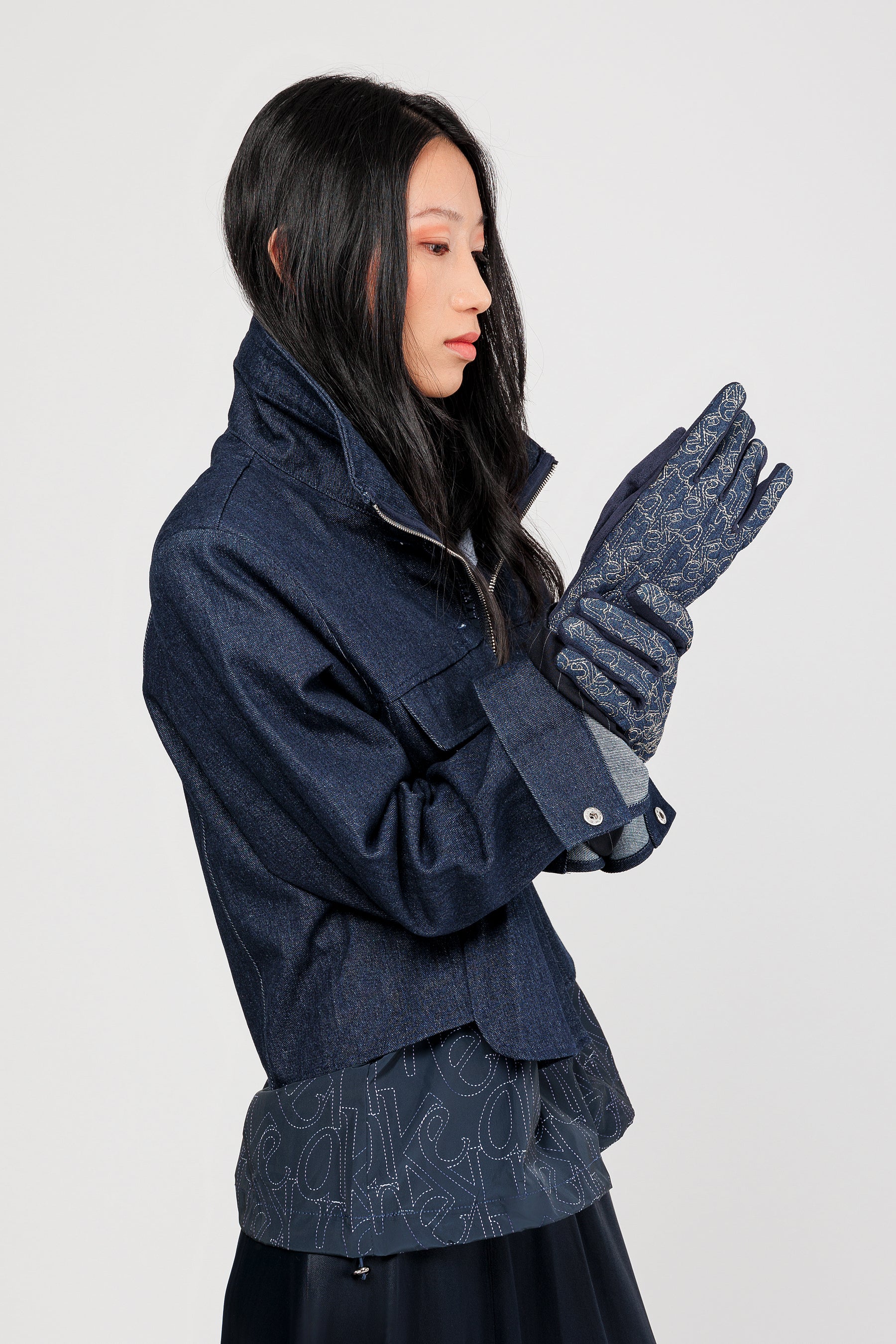 Guanti denim fantasia