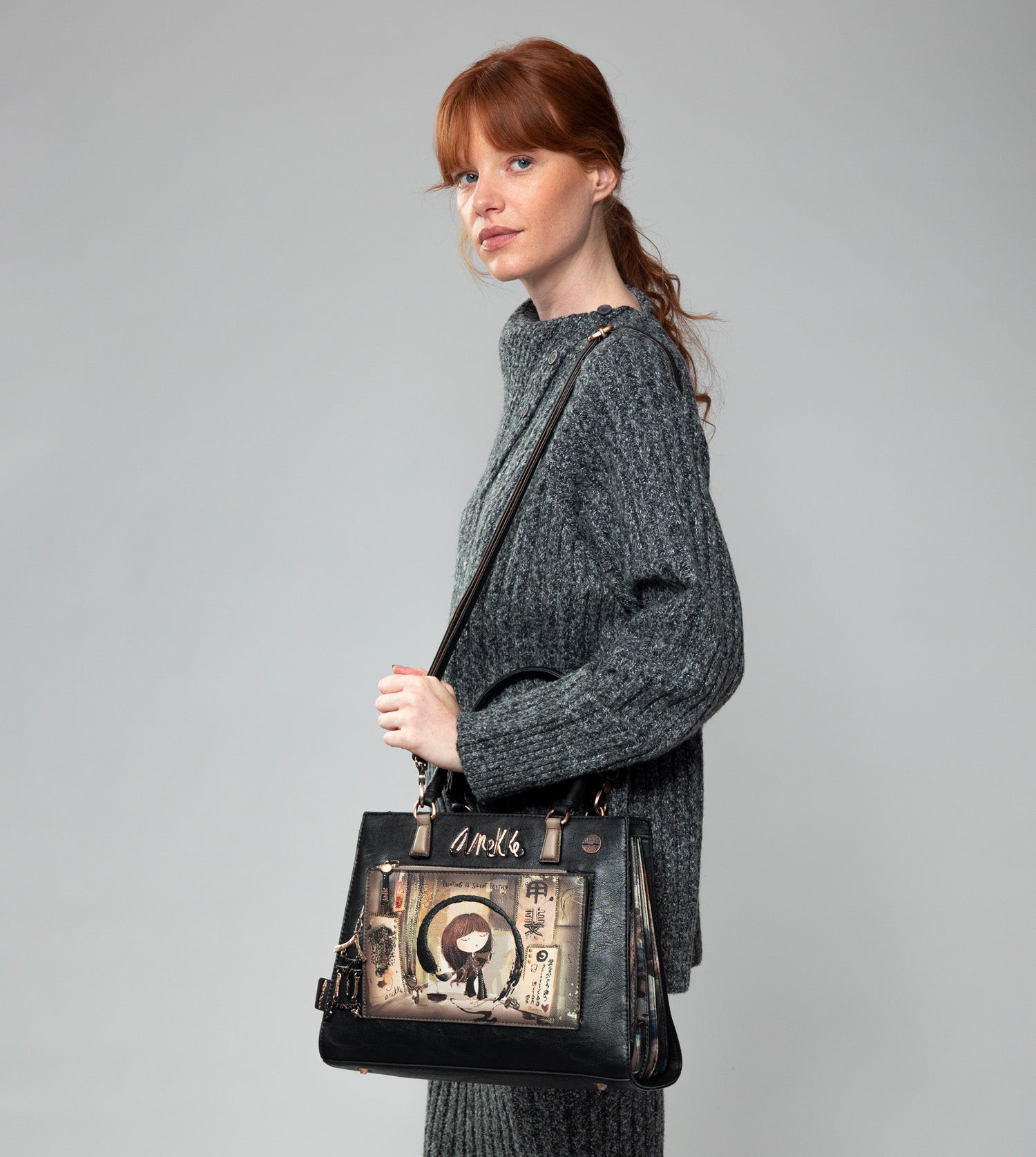 Borsa tote nera Shōen con tracolla