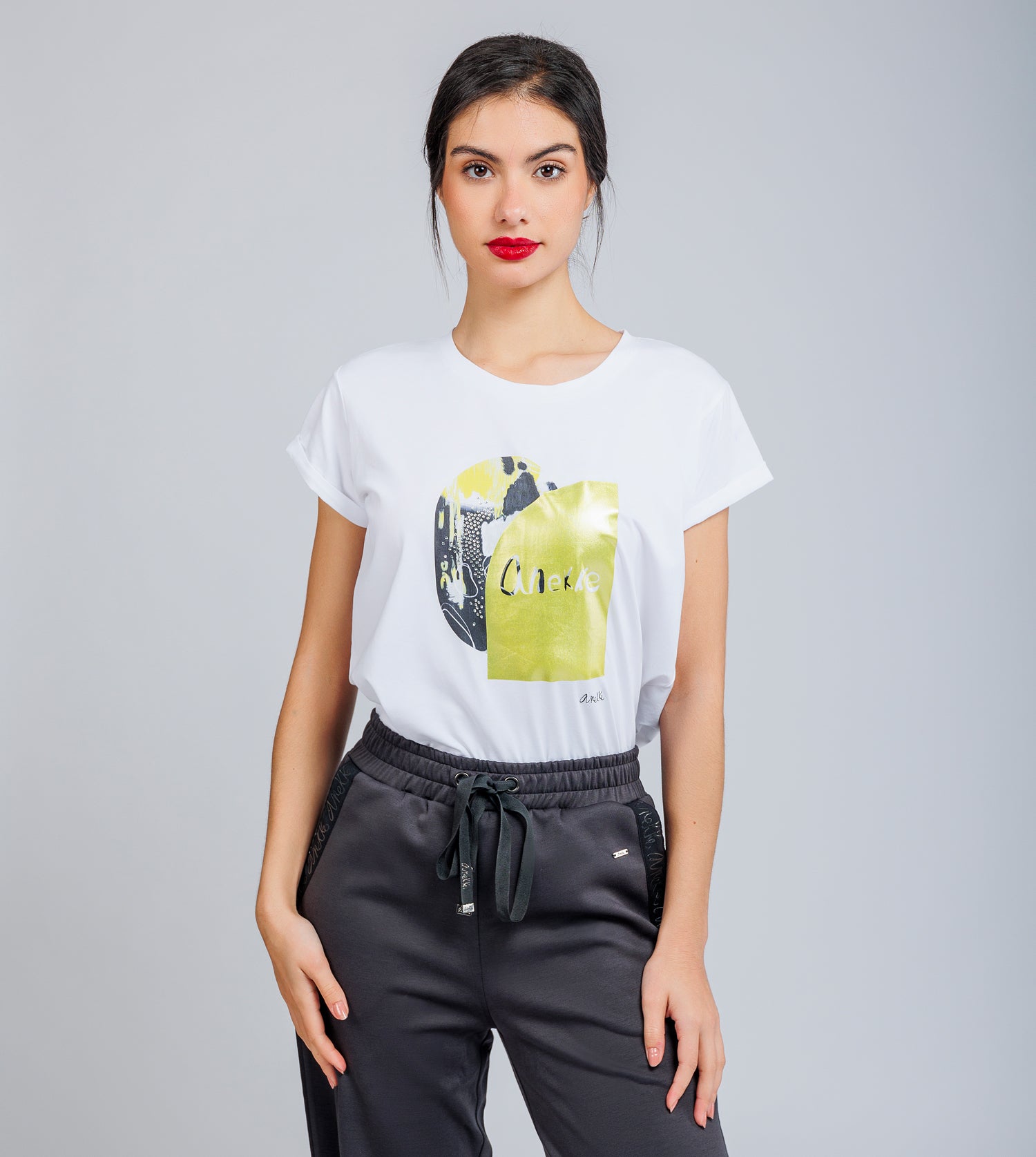 T-shirt bianca e dorata a maniche corte Anekke