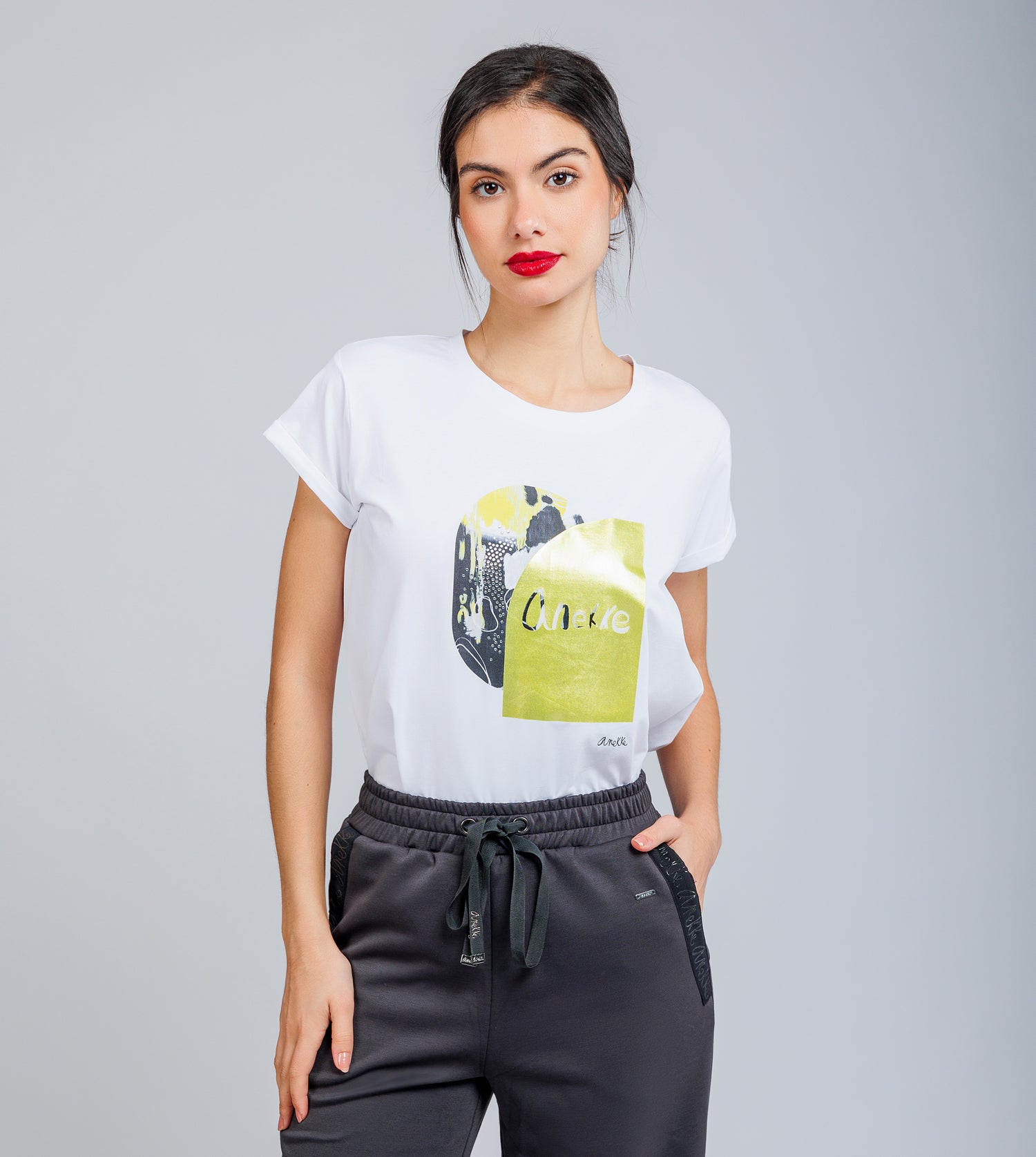 T-shirt bianca e dorata a maniche corte Anekke