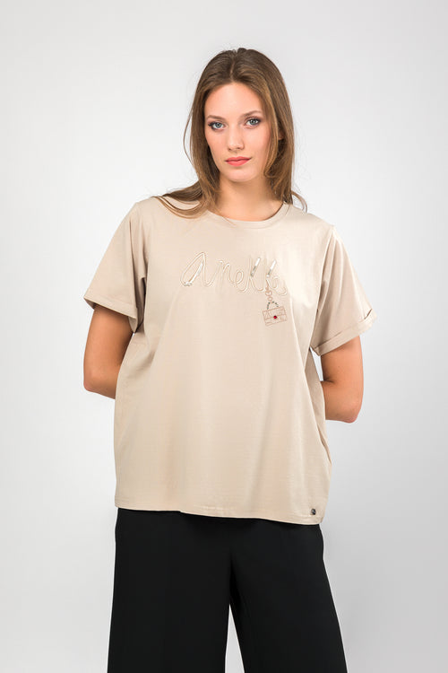 Maglietta manica corta beige logo