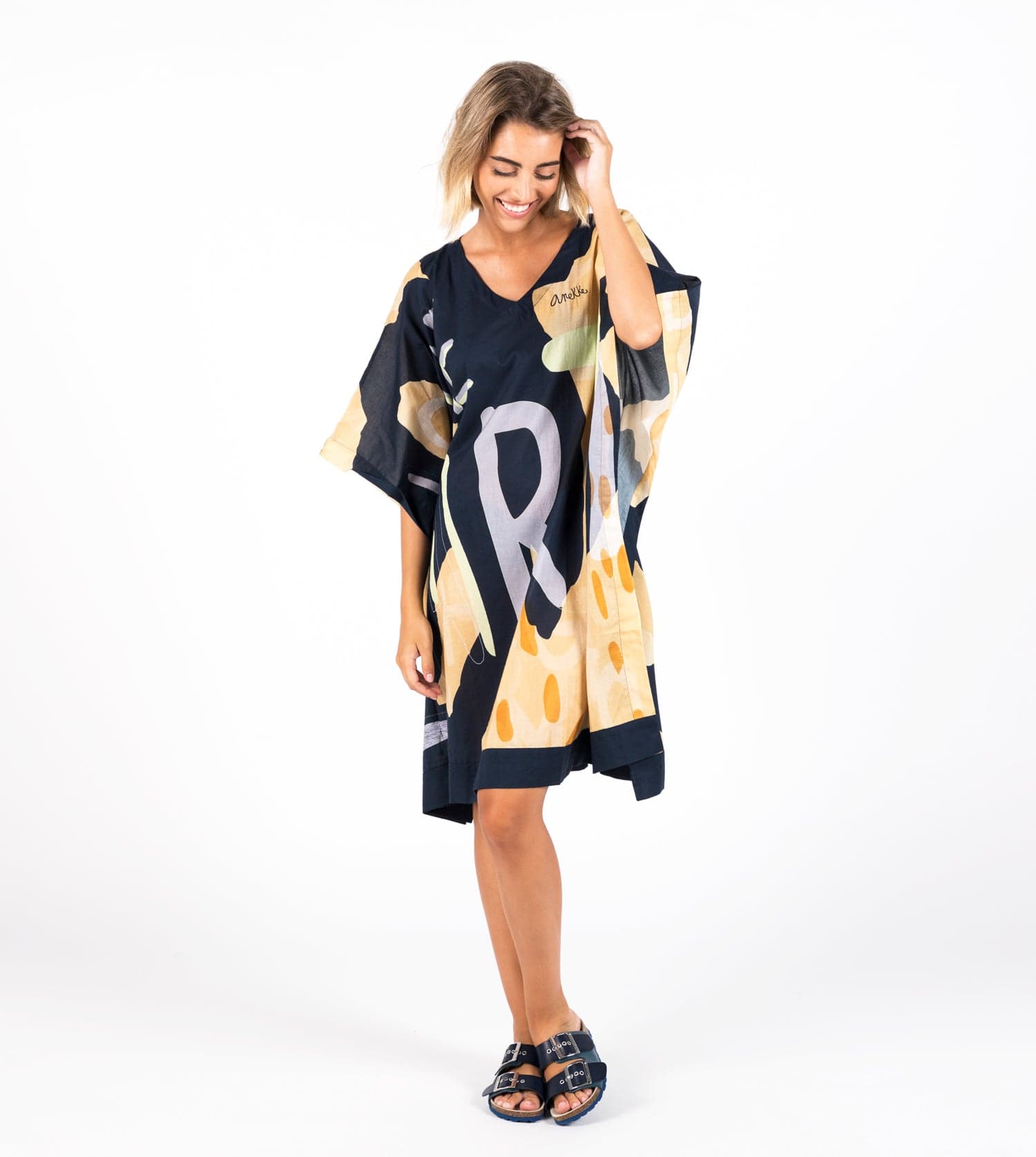 Caftano con stampa blu navy