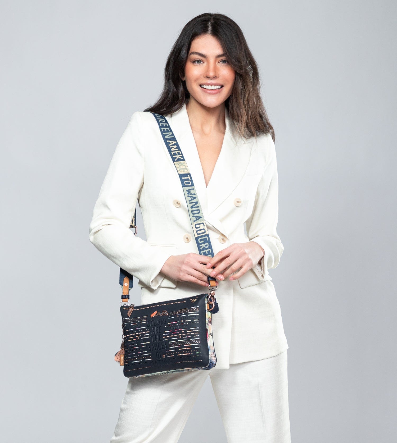 Borsa a tracolla Nature Pachamama blu navy con 2 scomparti