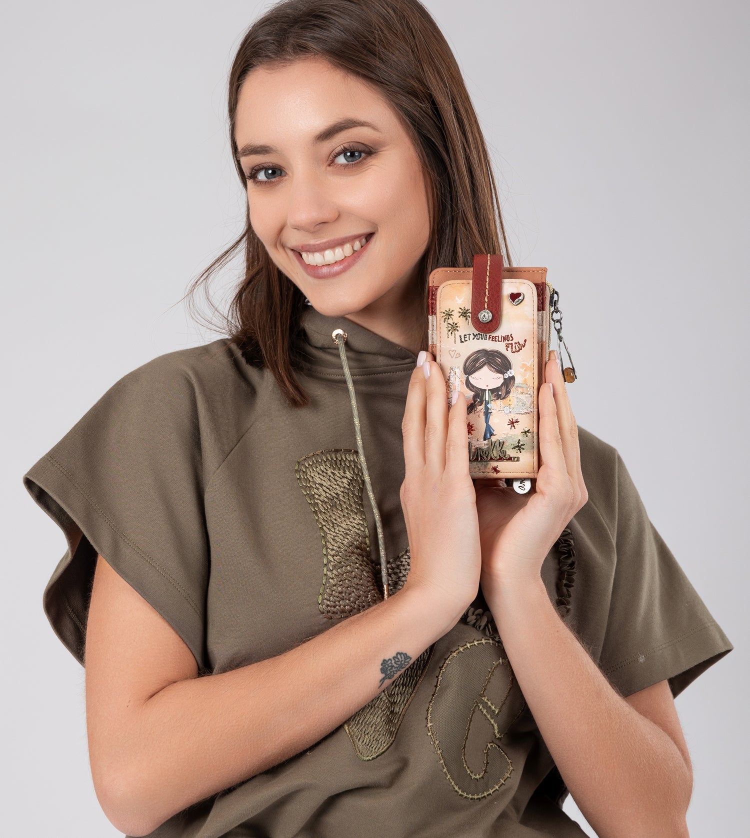 Porta carte RFID cammello Peace &amp; Love