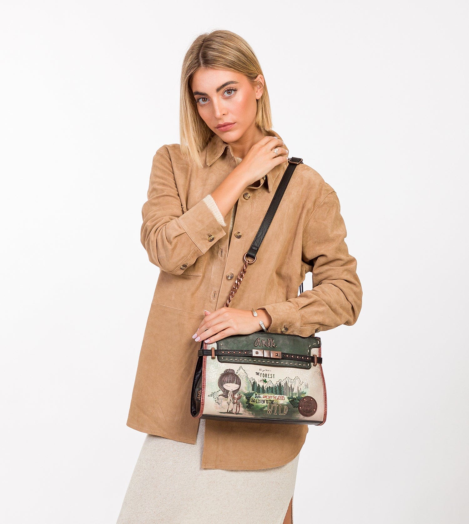 Borsa a tracolla The Forest con applicazioni metalliche